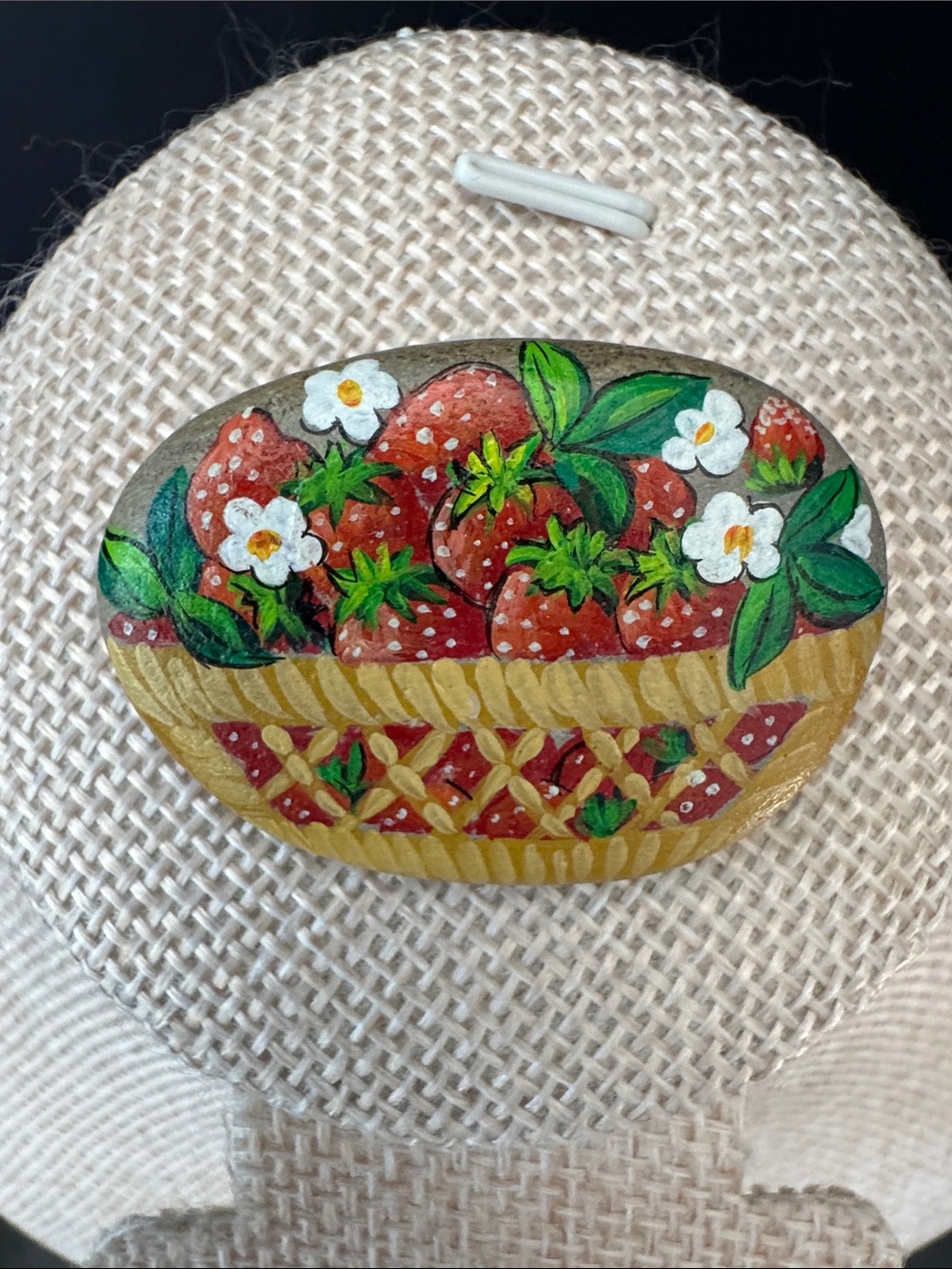 VTG "Odette" Signed Painted Natural Riverstone Rock Brooch